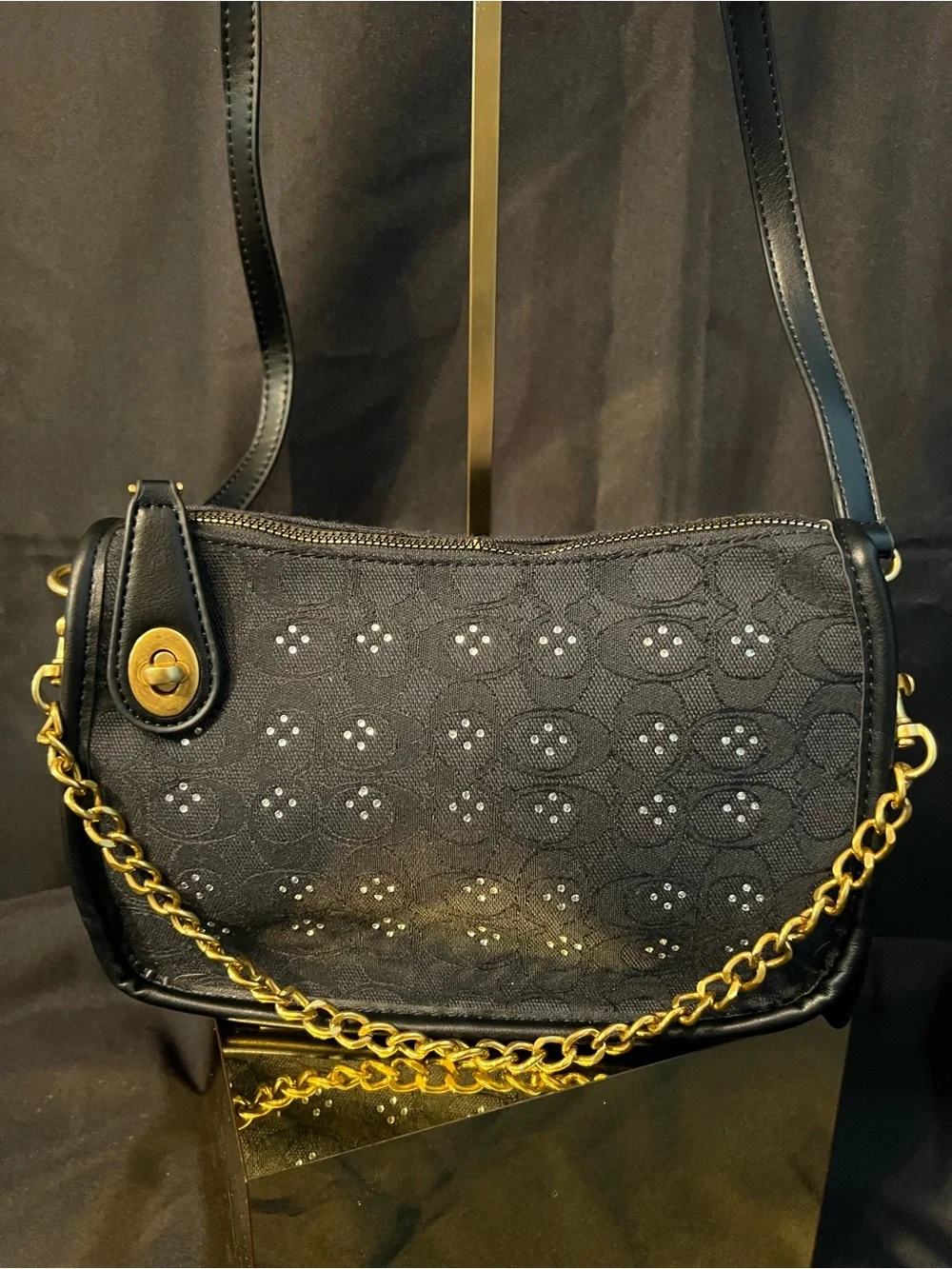 Coach Black Shoulder Bag with Gold Chain